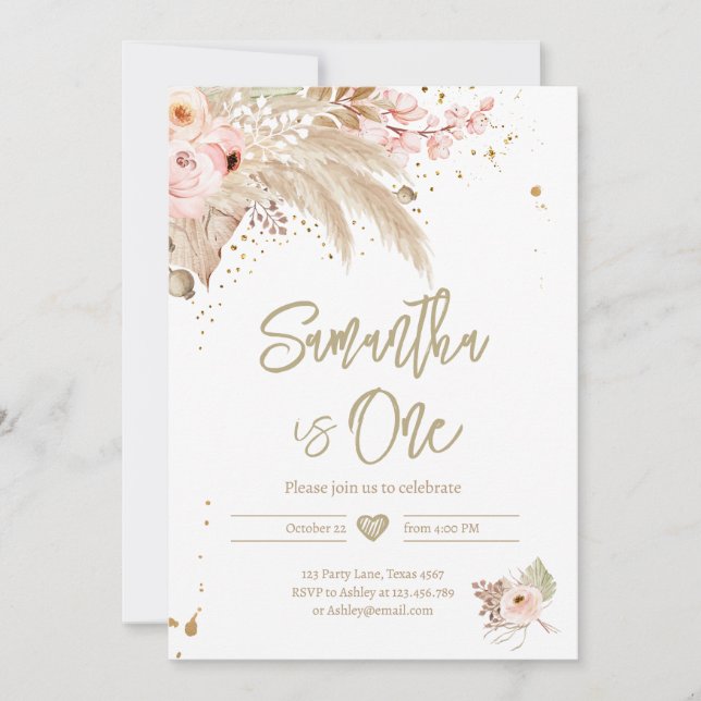 Invitation Pampas Grass Boho N'IMPORTE QUEL ÂGE Rustique Fill (Devant)