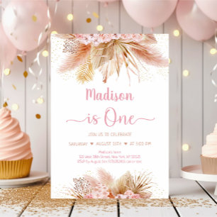 Invitation Pampas Grass Boho rose Floral Premier Anniversaire