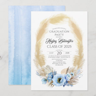 Invitation Pampas Grass Dusty Blue Flowers Graduation Party