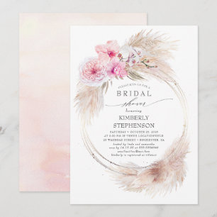 Invitation Pampas Grass et Orchidées roses Fête des mariées e