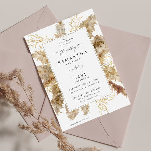 Invitation Pampas Grass & Gold Boho Mariage V2