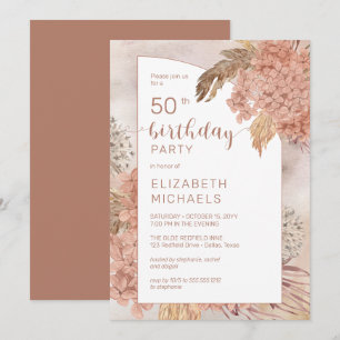 Invitation Pampas Grass Hydrangeas Blooms fête 50e anniversai