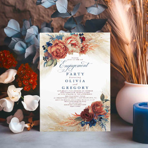 Invitation Pampas Grass Navy Blue Terracotta