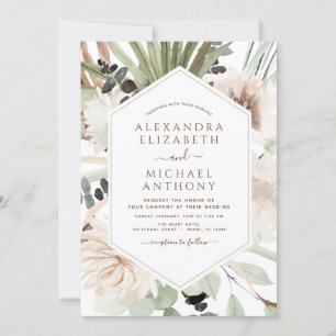 Invitation Pampas Grass Photo Boho Eucalyptus Mariage