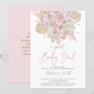Invitation Pampas Grass Pink Baby shower girl