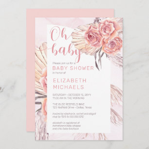 Invitation Pampas Grass Rose Fleurs Fille Oh Baby shower