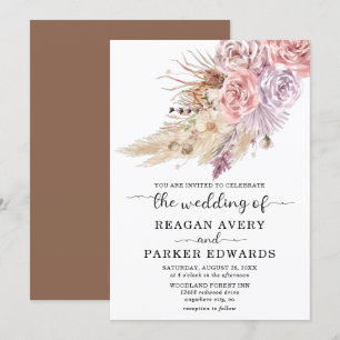 Invitation Pampas Grass Rose Floral Purple Mariage