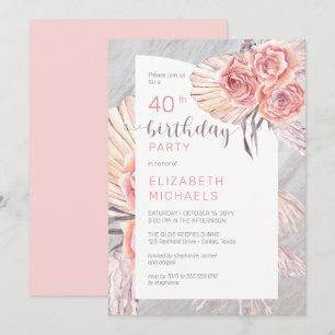 Invitation Pampas Grass Rose rose fleurit 40e fête d'anniver