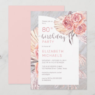 Invitation Pampas Grass Rose rose fleurit 80e fête d'anniver