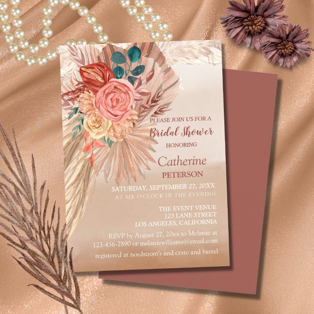 Invitation Pampas Grass Terracotta Boho Mariage Fête des mari (Créateur téléchargé)