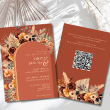 Pampas Grass Terracotta Fall Rust QR Code Mariage