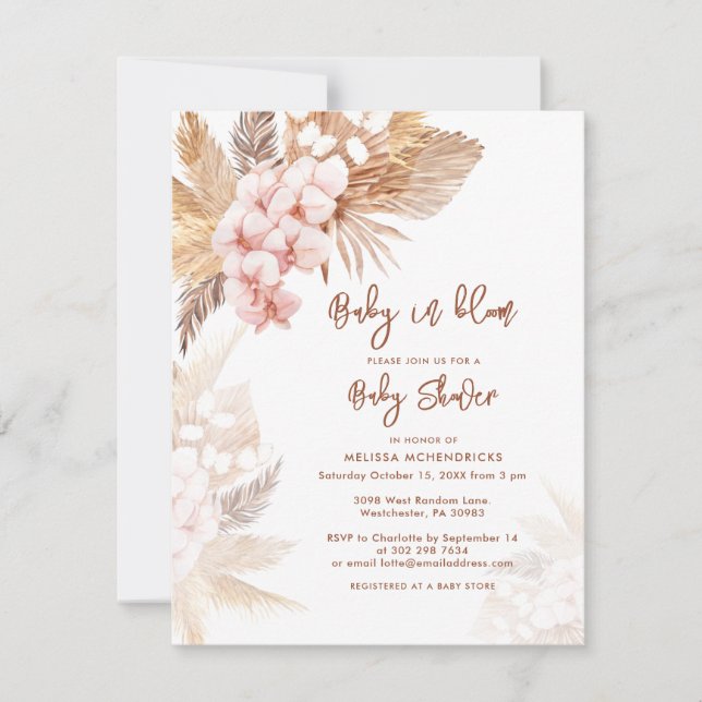 Invitation Pampas Grass Terracotta Girl Baby shower (Devant)