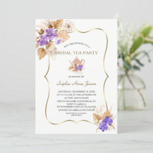 Invitation Pampas Grass violet orchidée Gold Bride Tea Party