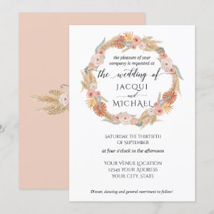 Invitation Pampas Grass Wreath Boho Tropical Rose Gold Floral