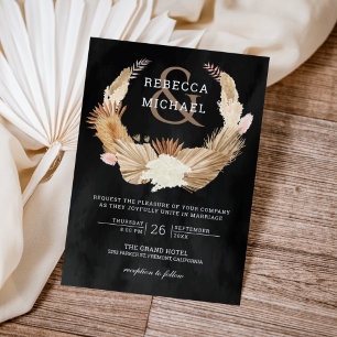 Invitation Pampas Grass Wreath séché Palm Mariage noir