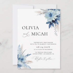 Invitation pampas herbe bleu fleuri mariage