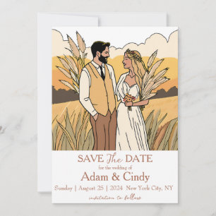 Invitation pampas herbe boho sauver les dates