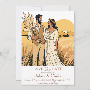 Invitation pampas herbe boho sauver les dates