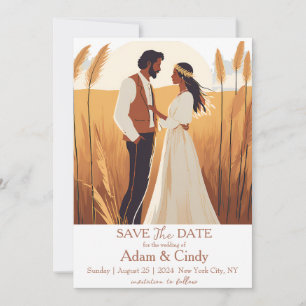 Invitation pampas herbe boho sauver les dates