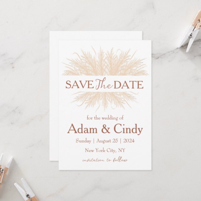 Invitation pampas herbe boho sauver les dates (Devant/Arrière en situation)