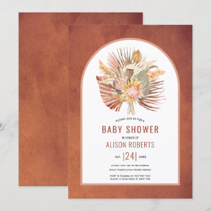 Invitation Pampas herbe et palmier baby shower en terre cuite