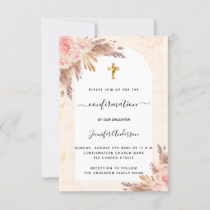 Invitation Pampas herbe rose rousse marbre fille Confirmation