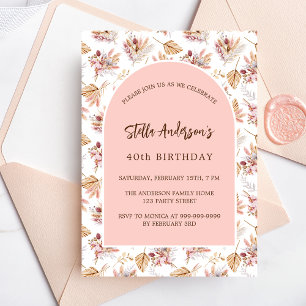Invitation Pampas herbes fleurs rose or luxe anniversaire
