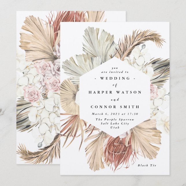 Invitation Pampas Kraft moderne Grass Floral Tropical Jungle (Devant / Derrière)