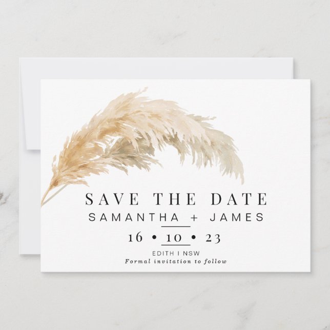 Invitation Pampas Lumière Mariage Boho Grass Enregistrer La C (Devant)