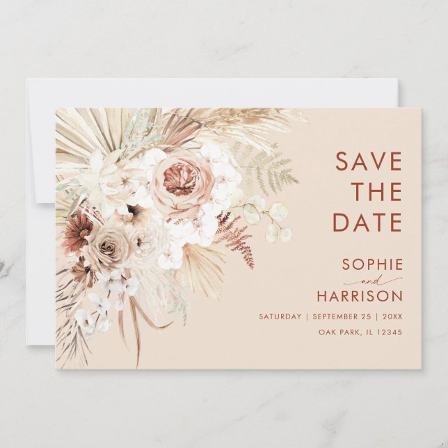 Invitation Pampas minimaliste Boho Grass Enregistrer La Date (Devant)