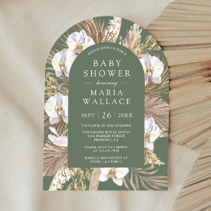Invitation Pampas Orchidée Blanche Sage Green Arche Baby show