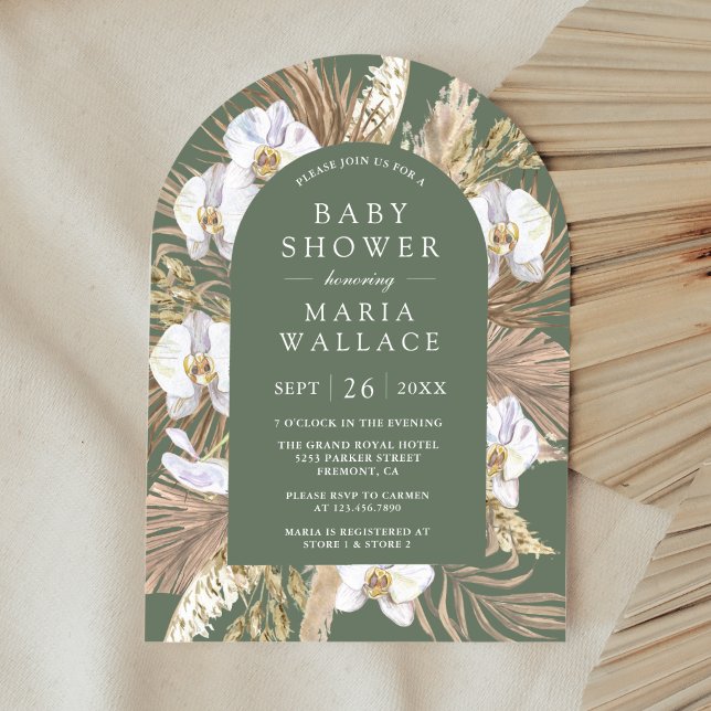 Invitation Pampas Orchidée Blanche Sage Green Arche Baby show (Créateur téléchargé)