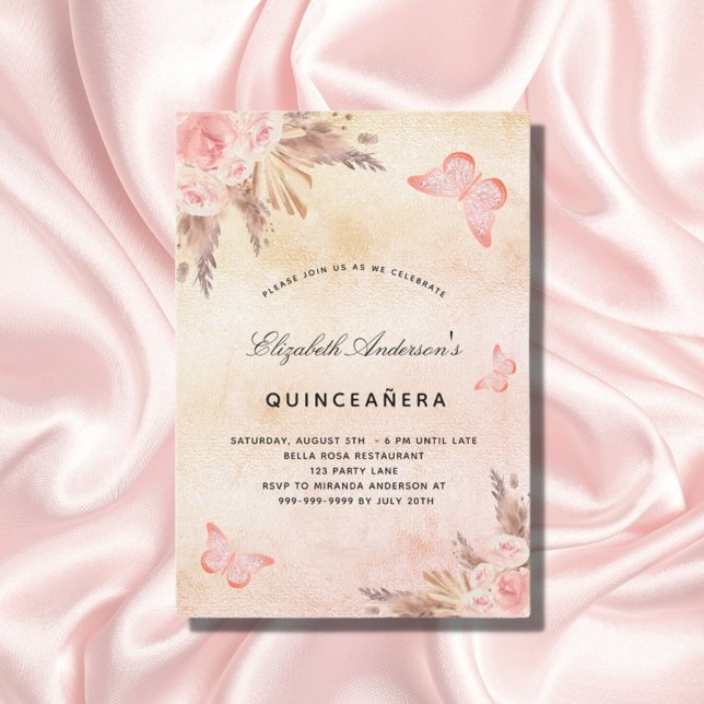 Invitation Pampas papillon Quinceanera brush (Créateur téléchargé)
