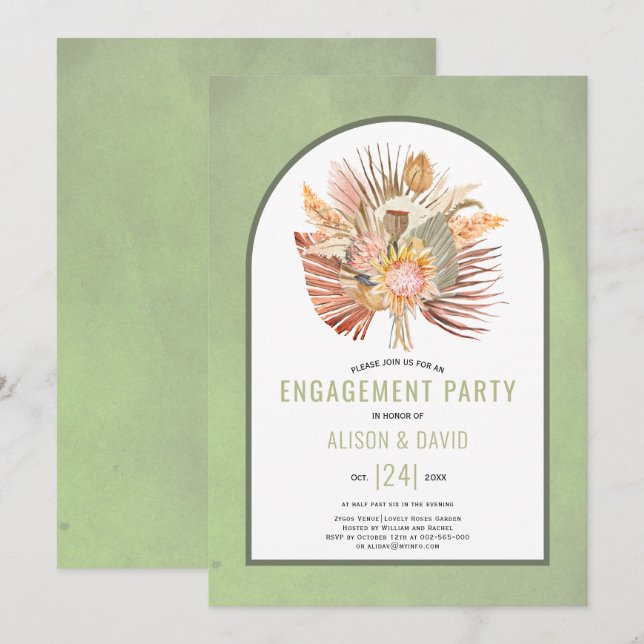 Invitation Pampas pelouse et palme sauge vert fiançailles (Devant / Derrière)