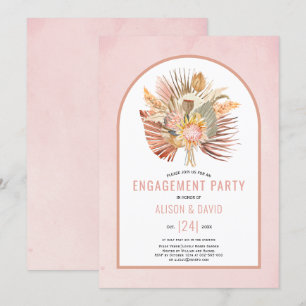 Invitation Pampas pelouse et palmier doux rose fiançailles