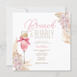 Invitation Pampas Pink Bow Brunch & Bubbly Fête des mariées