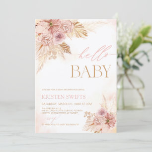 Invitation Pampas rose et beige Grass Baby shower Bonjour béb