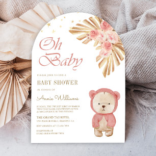 Invitation Pampas rose Floral Baby shower d'arche d'ours en p