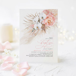 Invitation Pampas rose Floral Grass Moderne Baptême Invitatio