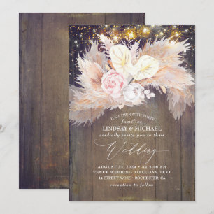 Invitation Pampas rose Floral Grass Rustique Bois Mariage