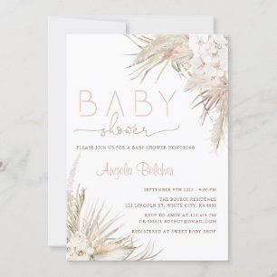 Invitation Pampas rose Grass Boho Bonjour Baby shower