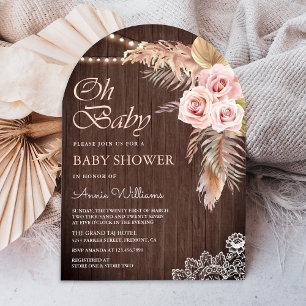 Invitation Pampas Rose rose poussiéreux Baby shower en arche 
