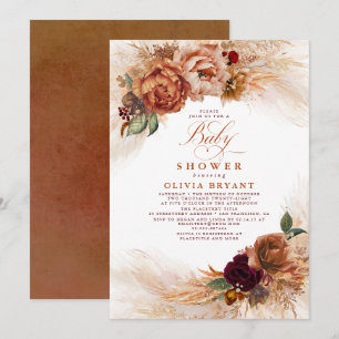 Invitation Pampas Rust Grass Terracotta Baby shower Floral