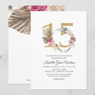 Invitation Pampas Rustique Boho Gold QUINCEANERA