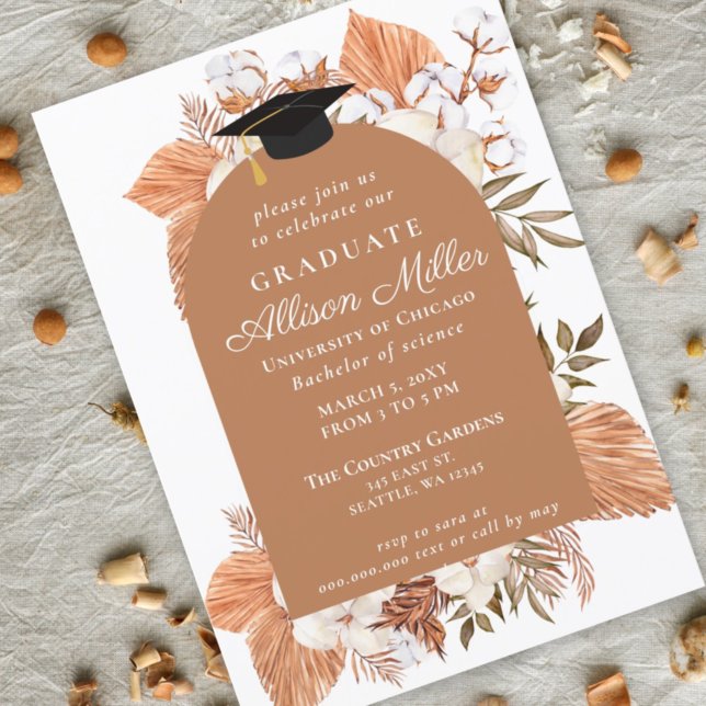 Invitation Pampas Rustique Boho Séché Palm Graduation (Créateur téléchargé)