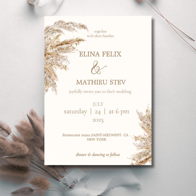 Invitation Pampas rustique boho vintage mariage (Créateur téléchargé)