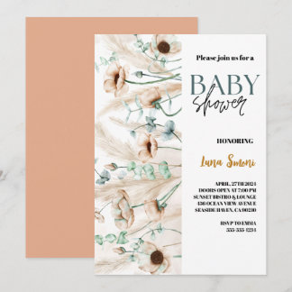 Invitation pampas rustique herbe boho baby shower fleur sauva