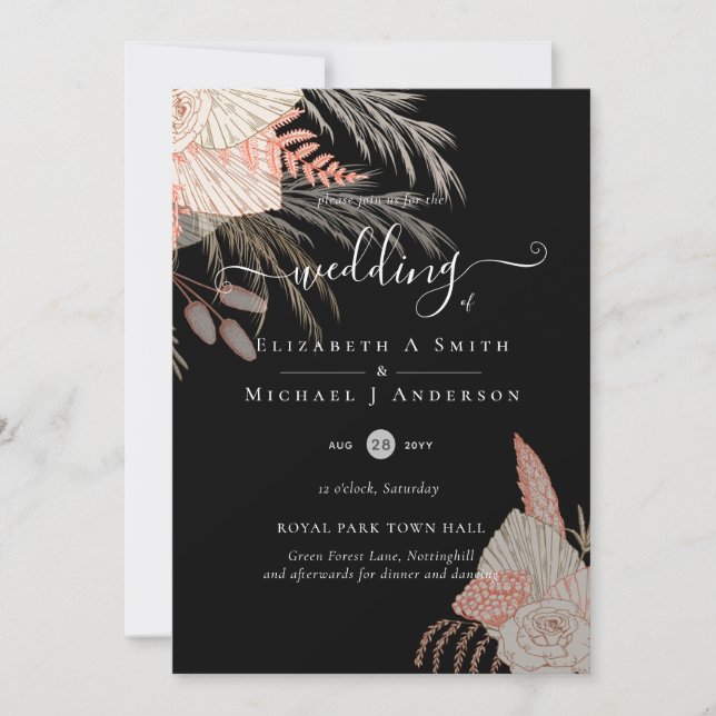Invitation Pampas Tropical Grass Terracotta Mariage (Devant)