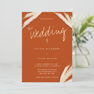Invitation Pampas Typographie Grass Burange Orange Mariage