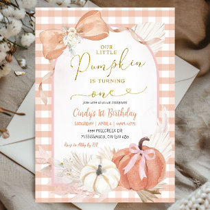 Invitation Pampass Gingham Pumpkin a un Premier Anniversaire